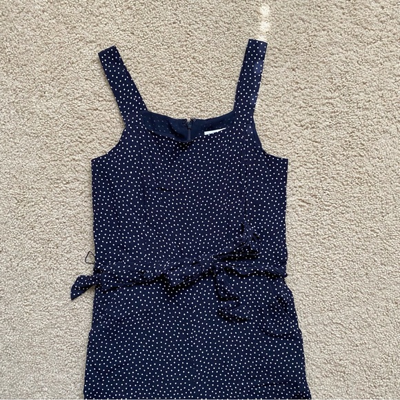 Loft Polka Dot Square Neck Sleeveless Cropped Jumpsuit Tie Waist Belt Size 0P - Picture 2 of 14